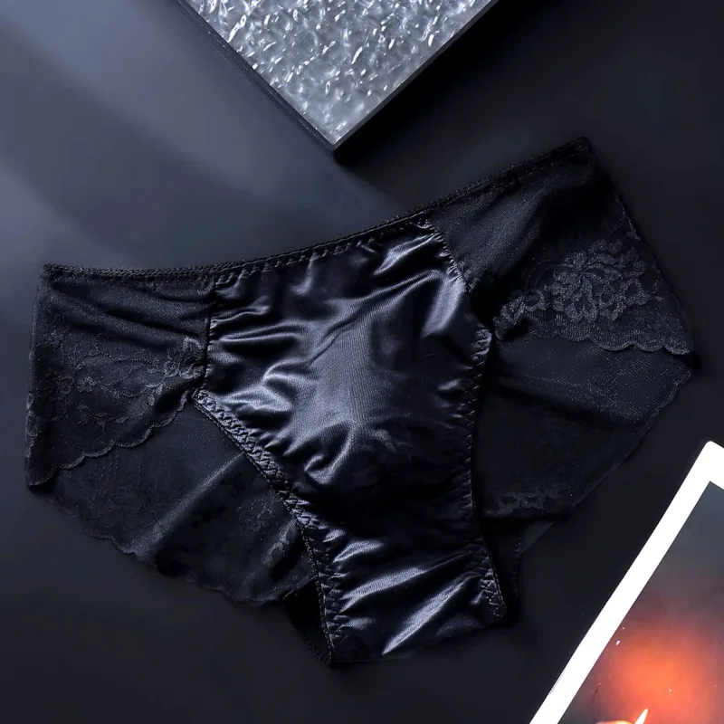 Cuecas masculinas de renda sem costura cuecas de seda gelada 3D bolsa com protuberância calcinha gay de cintura baixa