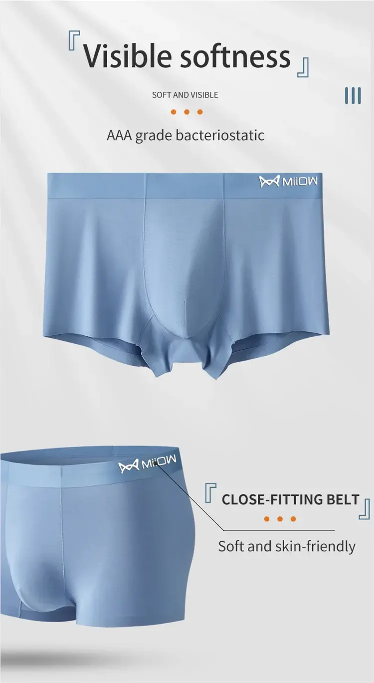 MiiOW 3Pcs/Men's Underwear High Quality Modal Boxer Shorts Antibacterial Breathable Men Underpants Elasticity Large Size Panties