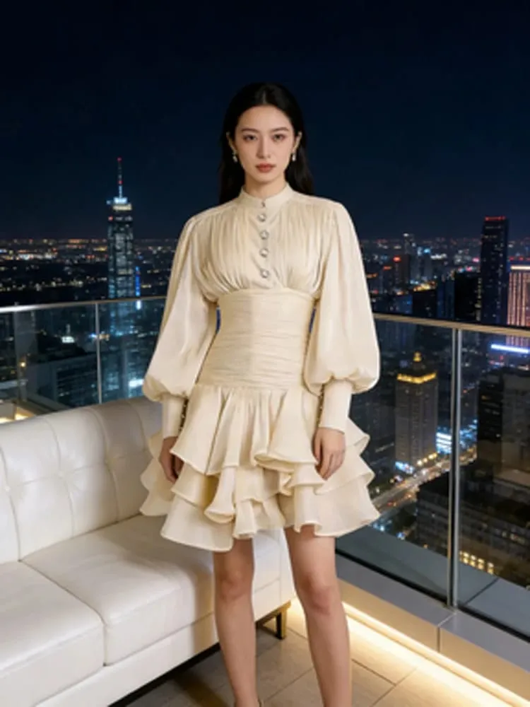 Chic Victorian-inspired Mini Dress Women Puff-sleeve Ruched Tiered Romantic Cottagecore Party Dresses 2026 Trendy Elegant Outfit — image 5