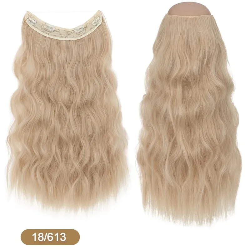 Synthetic Invisible Wire Hair Extensions Adjustable Long Clip in Wave Curly Secret Hairpiece for Women Fish Line Hair — image 14