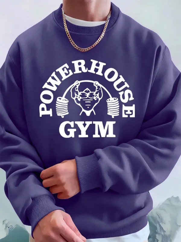 Powerhouse Tập Gym In Chữ Cái Nam Áo Nỉ Mùa Đông Nỉ Ấm Áo Hàn Quốc Rời Cổ Tròn Áo Chui Đầu Hip Hop Nam Quần Áo