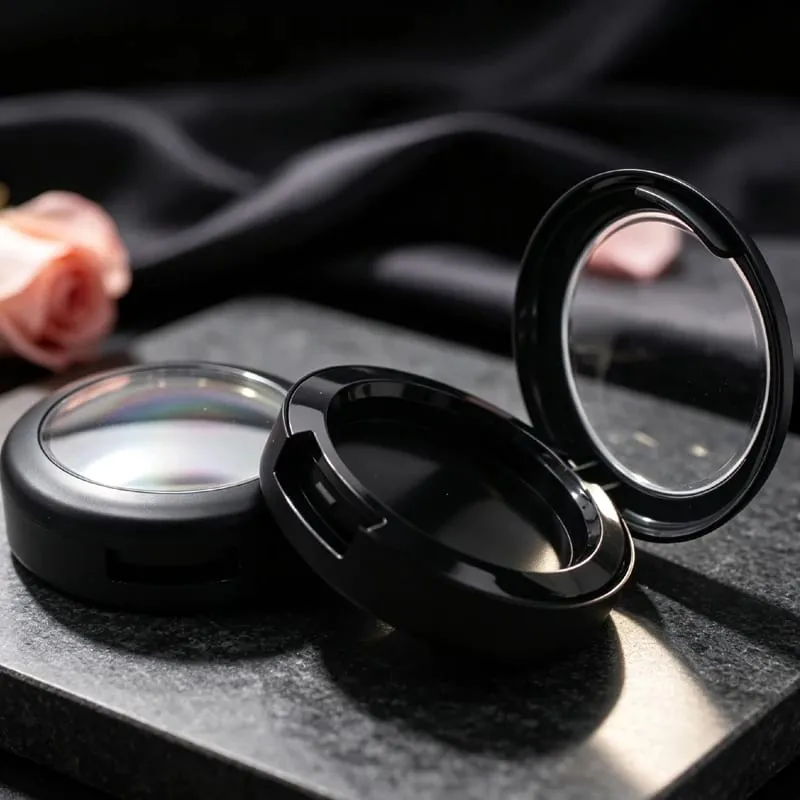 Batch Price For Black Color Round Shape Plastic Makeup Packaging Empty Compact Powder Case Powder Blusher Container