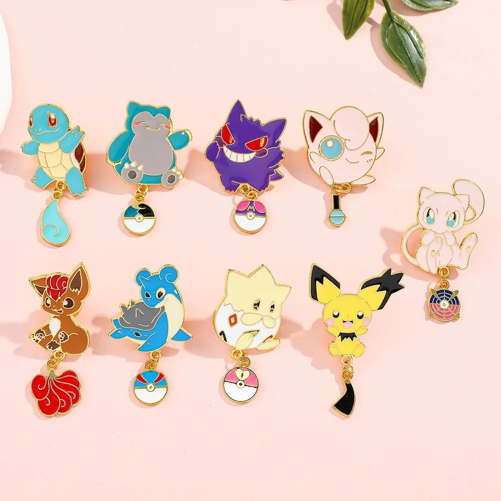 Enamel Pins Set - Cute Pikachu Squirtle Charmander Brooches for Backpacks Jackets - Anime Cartoon Badges Gift for Fans
