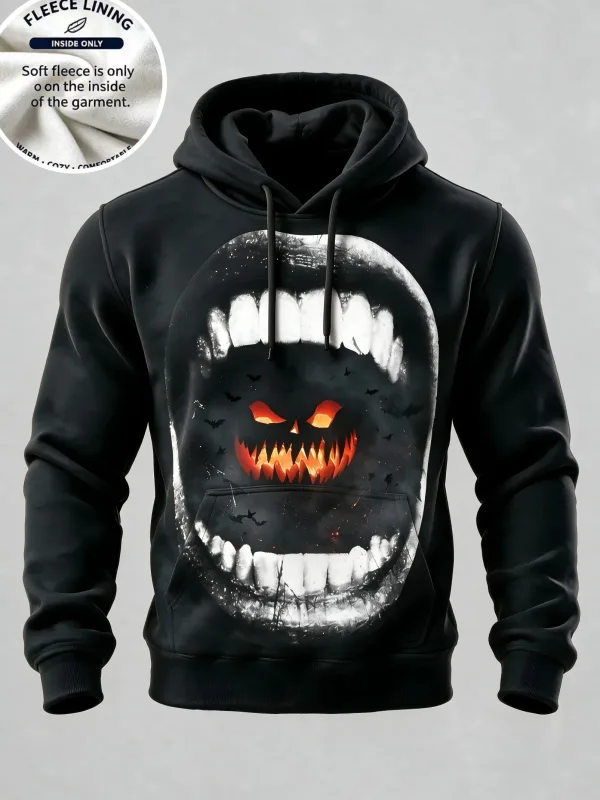 3D Print Halloween Fleece Hoodie Witch Black Cat Monster Shadow Pumpkin Pullover Long Sleeve Kangaroo Pocket Holiday Sweatshirt