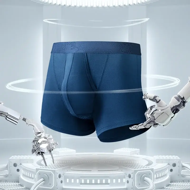 5PC Gun-bullet split underpants, men's ice silk scrotal support, men's flat-angle underpants, thin, breathable, four-corner tro