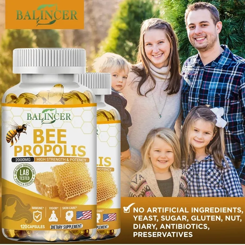 Natural Bee Propolis Capsules - Relieves Joint Pain and Stiffness Promotes Bone Health for Immunity and Anti-oxidation