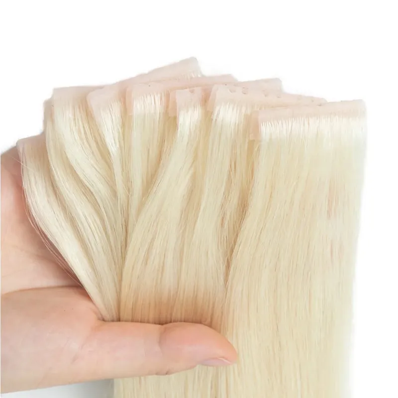 Brown Invisible Twin Tabs Hair Weft Human Hair Extensions Straight Inject PU Hole Weft Microlinks XO Weft Blonde 10pcs/Pack