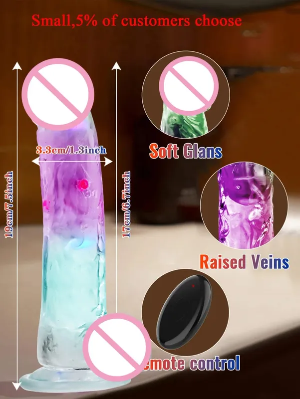 Remote Control Soft Realistic Dildo for Women G-spot Vibrator with LED Light Fake Penis Female Masturbation Sex Toy for Women