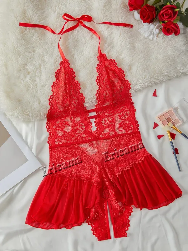 Push Up Women's Hollow Erotic Lingerie Set Lace Transparent Underwear Slim Fit Erotic Bra Set Lace Sexy Fashion Sleepwear Dress