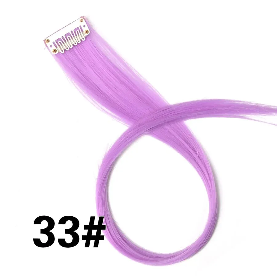 Lige farvet hårstykke Hair Extensions Clip In Highlight Regnbuehår Pink Blå Lilla Syntetisk på klips til kvinder piger — image 39