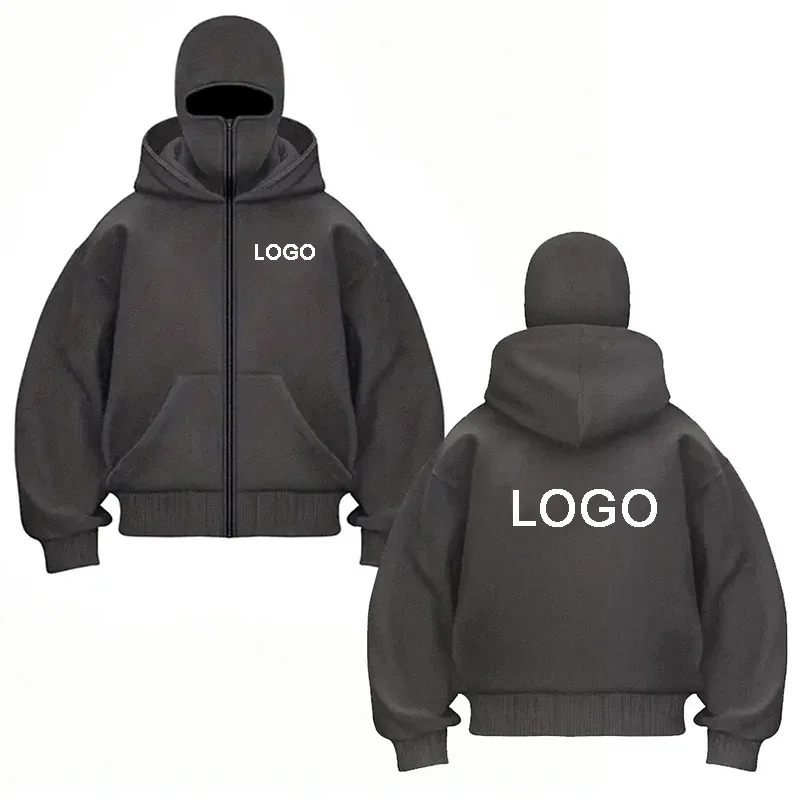 DIY Design Double-hooded Zipper Hoodies Men Customized Printed Long Sleeve Zip Up Sweatshirts Women Ninja Mask Pullovers Jacket