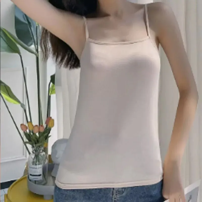 Düz Renk Kolsuz Kaşkorse Yelek Rahat Temel Ince Tank Top Tüm Maç Günlük Kadın Yaz Moda streetwear üstleri iç çamaşırı