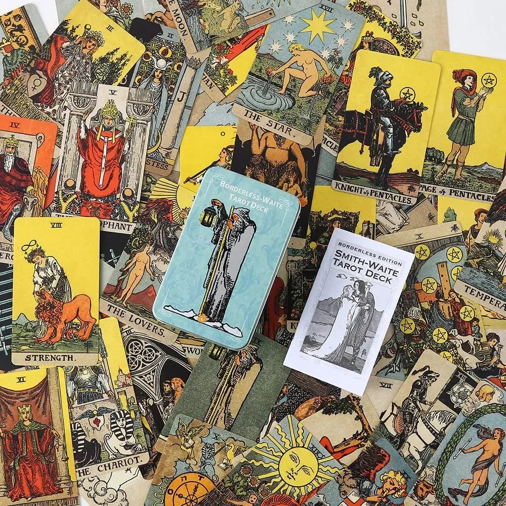 Borderless Edition tarot Deck gold Edge Tarot Oracle Cards 78 Cards Tin Metal Box Party Personal Entertainment Cards Game