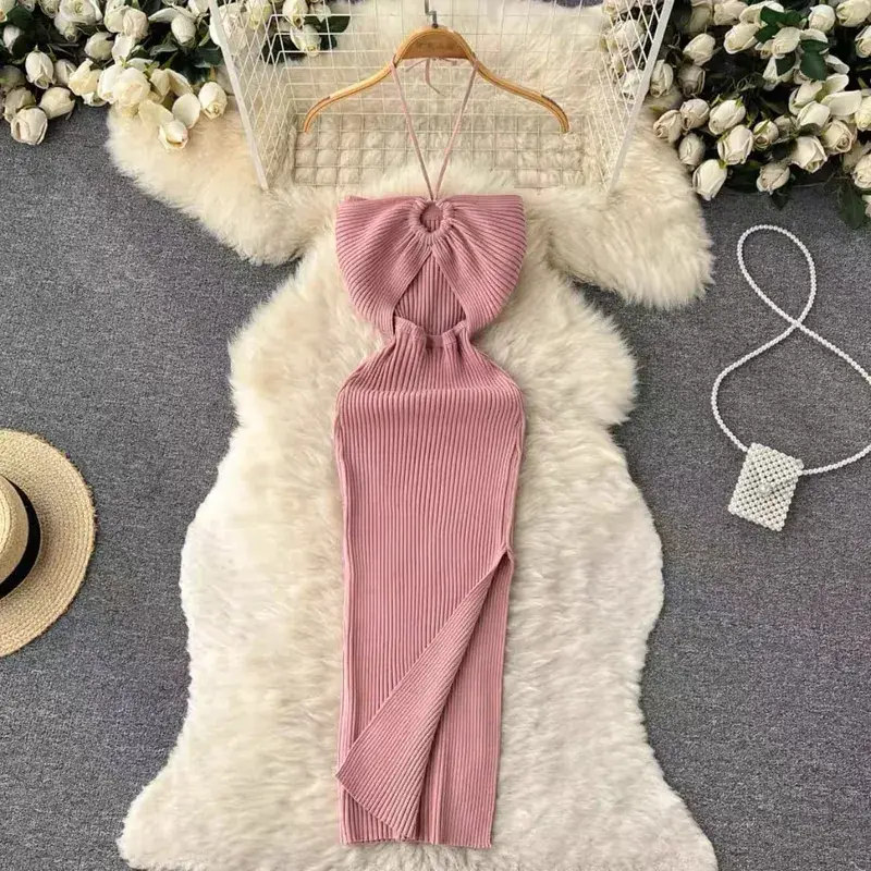 YuooMuoo elegante moda Sexy paquete caderas dividido vestido de verano de punto 2025 mujeres ajustado vestido ajustado elástico vestido de fiesta ropa de calle traje