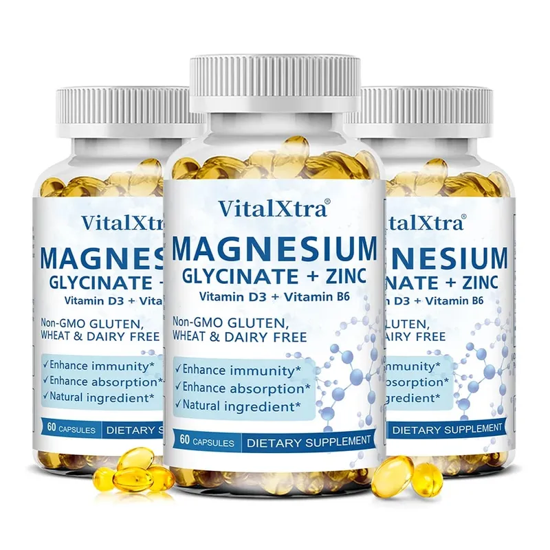 Glycinate de magnésium + supplément de zinc - Soutient les os du système immunitaire Le supplément minéral pour la santé cardiaque aide au sommeil naturel
