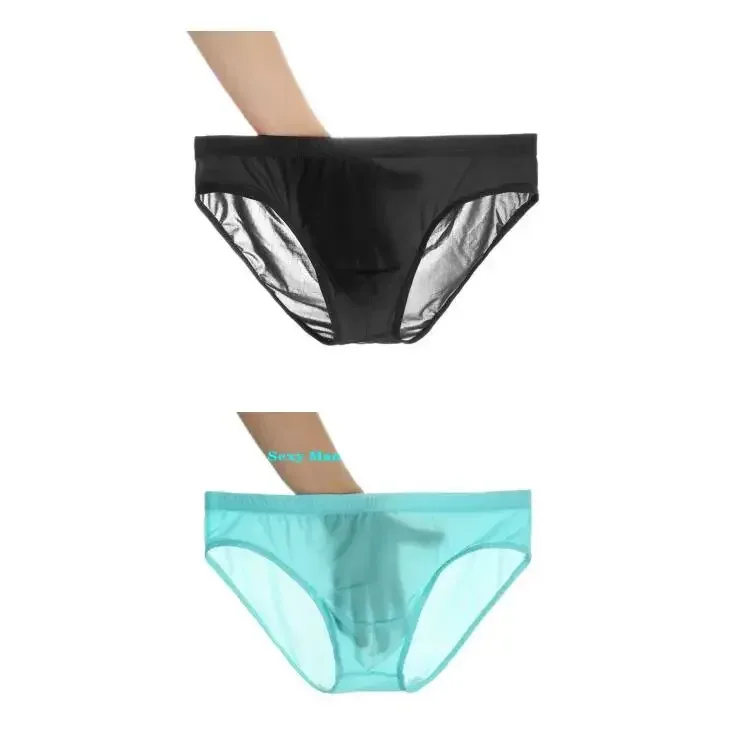 2 pçs ultra fino cuecas de seda gelo masculino plus size M-4XL cor sólida juventude translúcido cintura baixa respirável sexy calcinha masculina
