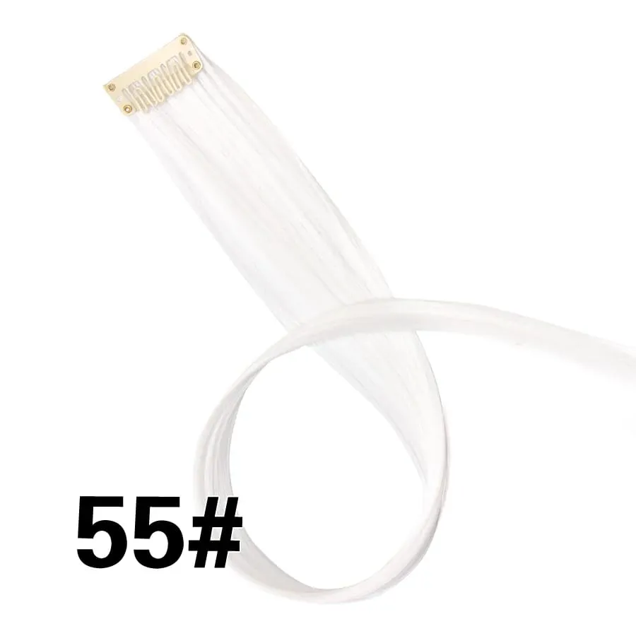 Lige farvet hårstykke Hair Extensions Clip In Highlight Regnbuehår Pink Blå Lilla Syntetisk på klips til kvinder piger — image 61