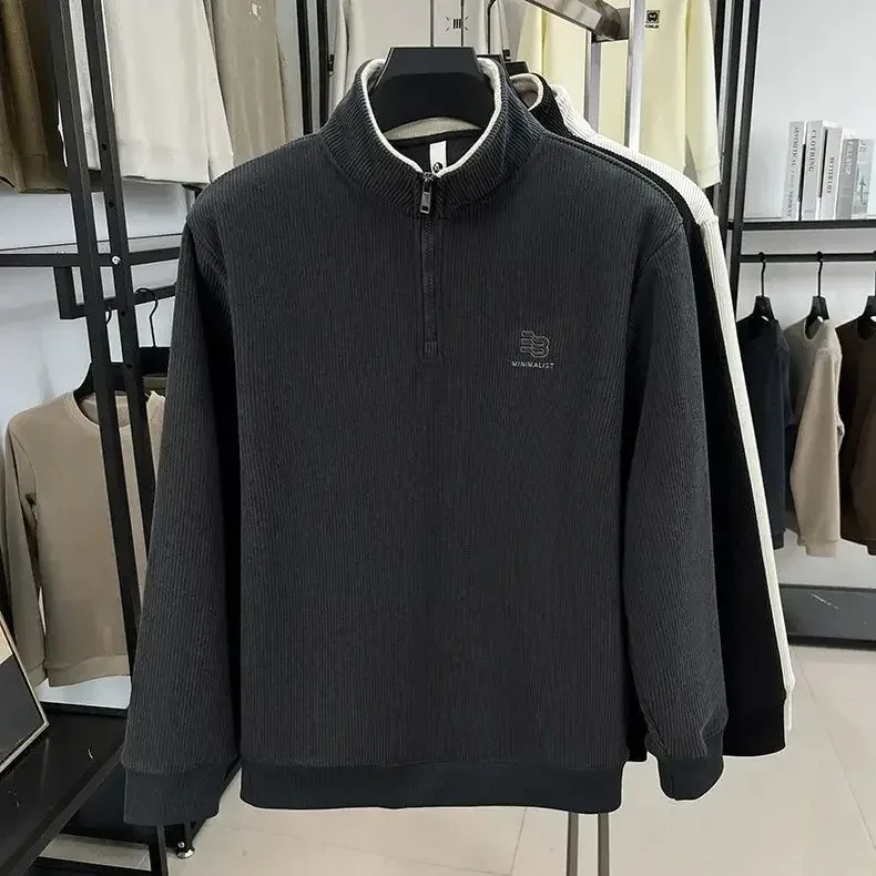 Autumn Men's Sweatwear Warm Pullover Solid Half Zipper Casual Long Sleeve Hoodie Thicken Half Turtleneck Sweatshirts Winter Tops