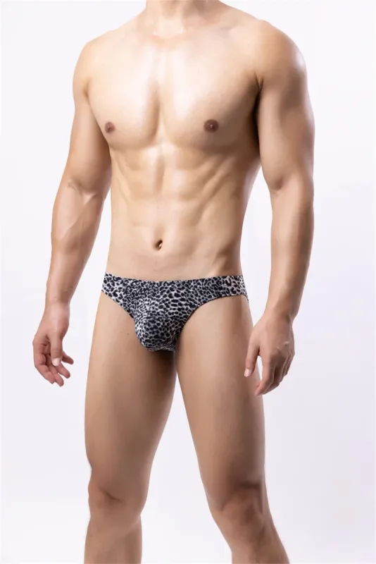 Sexy Men's Briefs Underwear Leopard Pattern Low Waist Soft Slip Briefs Lingerie Underpants Pouch Tangas Sexis De Hombre