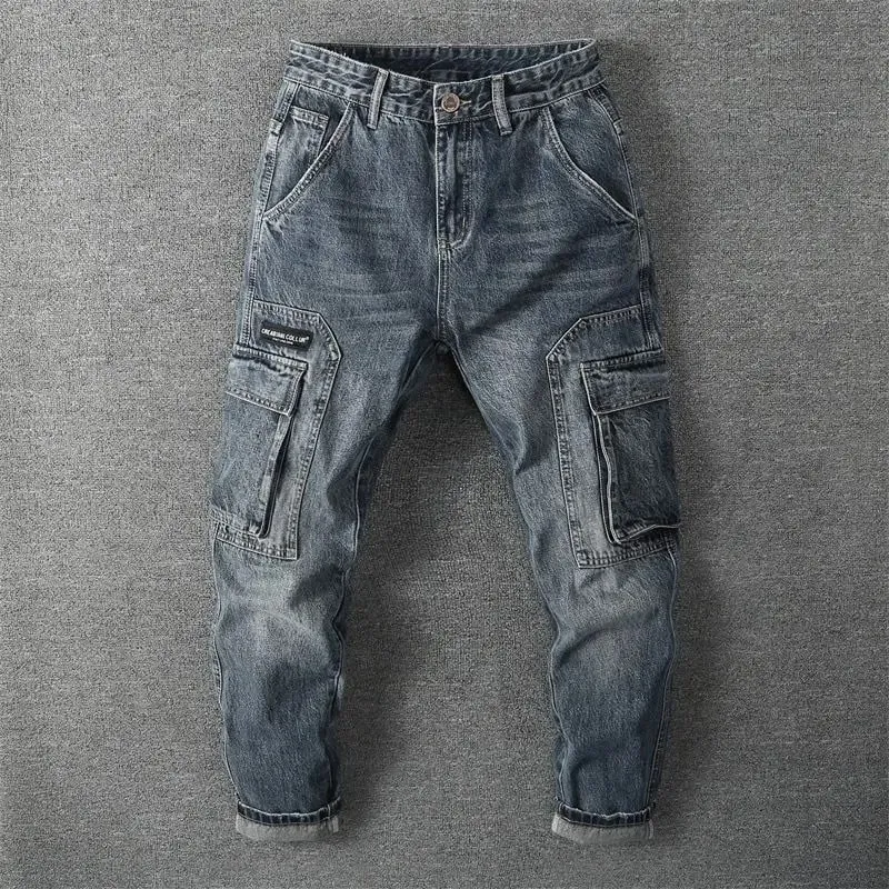Autumn Retro Tooling Harlan Men's Trendy Jeans Trendy Brand Loose Straight Pocket Large Size Men Clothing Cargo Pants Men