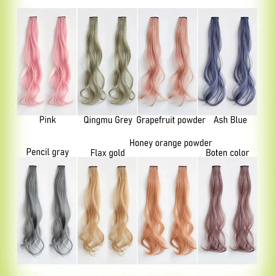 Synthetic 2 Pieces Set 50cm 60cm Colored Curly Hair Extensions Water Wave Pink Blue Purple Halloween Christmas Wig — image 3