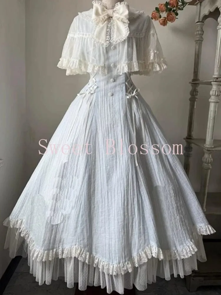 Fransk Elegant Sweet Lolita Klänning Kvinnor Rosett Spets Patchwork Prinsessan Festklänningar Nytt Smal Mode Hepburn Kläder Sommar 2025