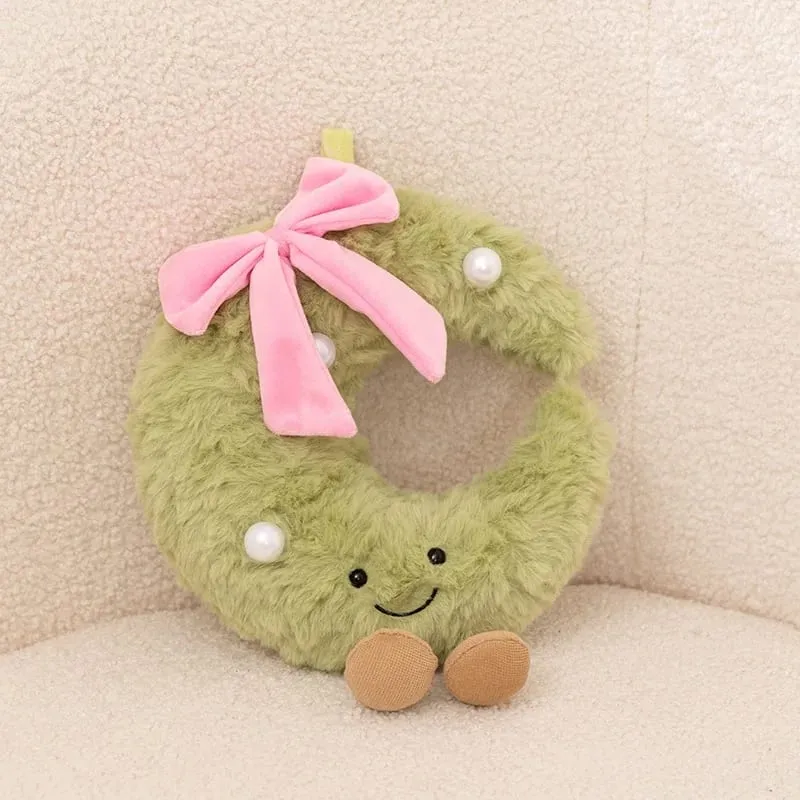 Sweet Green Wreath Plush Toy Stuffed Smiling Humanoid Pink Bow Tie Plushie Kawaii Home Decor Christmas Gift — image 12