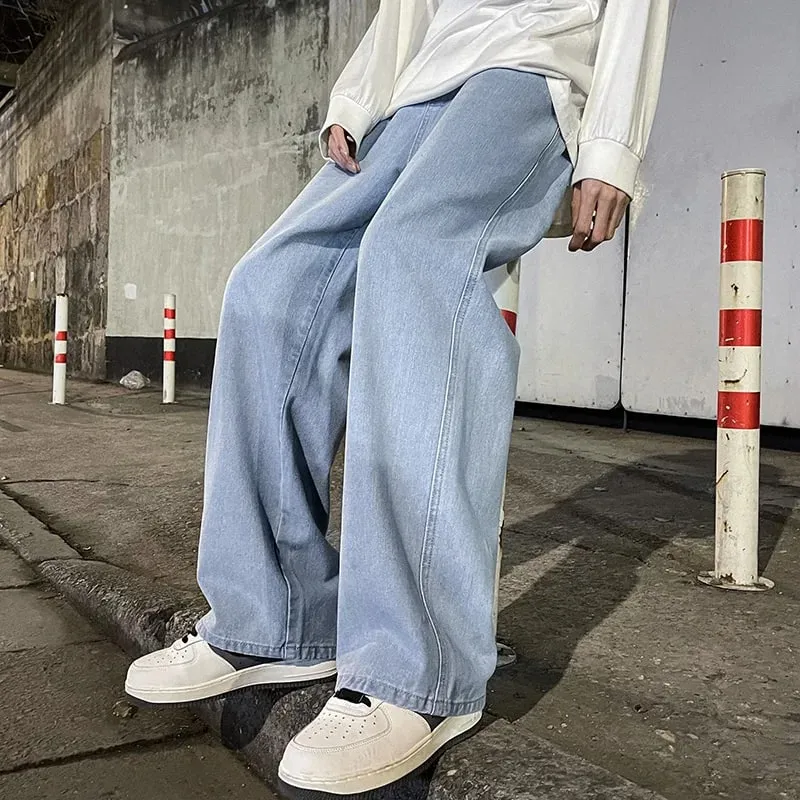 Brand Men's Jeans Korean Version Student Casual Pants High Street Straight Loose Wide Leg Jeans Black Grey Blue Baggy Jeans