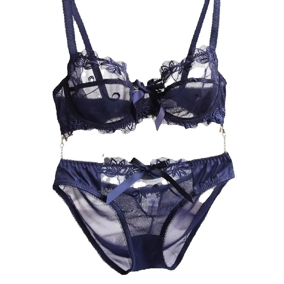 Sutiã e calcinha feminino bordado francês renda bralette sem fio triângulo copo sutiã elegante alças finas pequena capa de peito lingerie
