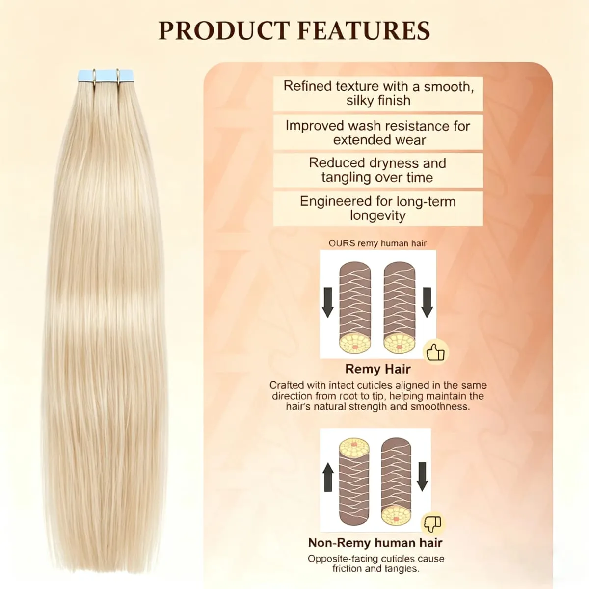 Cinta rubia en extensiones de cabello Cabello humano Platino #60 Cinta de trama de piel recta sin costuras en extensiones de cabello humano real 50G — image 2