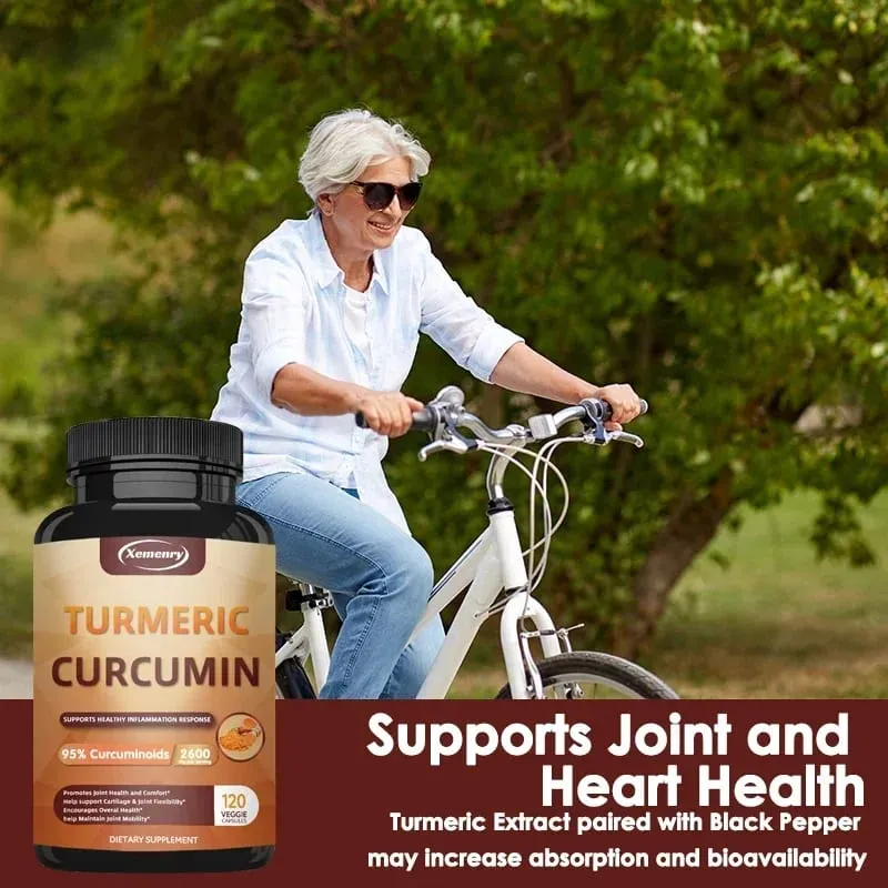 Turmeric Curcumin Capsules Supplement with BioPerine Black Pepper Extract for Joint Digestive & Immune Support
