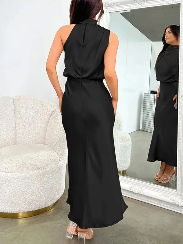 Letní luxusní hedvábný satén dlouhé šaty bez rukávů Dámská móda Elegantní šaty pro celebrity Večerní šaty Společenské oblečení Dámské — image 5