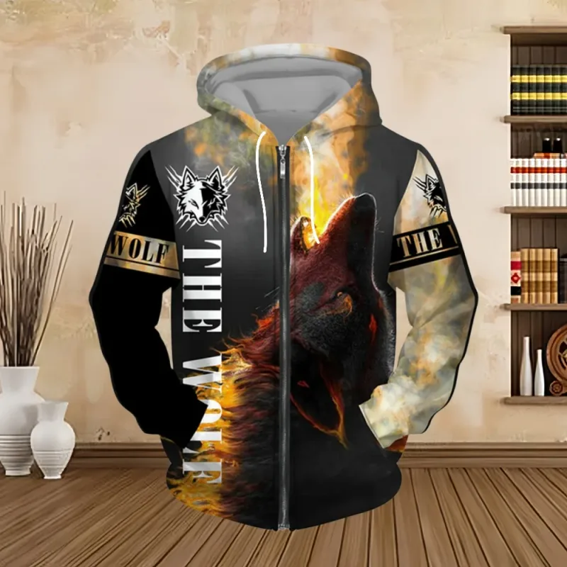 Spring and Autumn Men's Hoodie Sweatshirt 3D Digital Print Tiger Series Zip up Hoodies Fashion Personalized Sweatshirt for Men