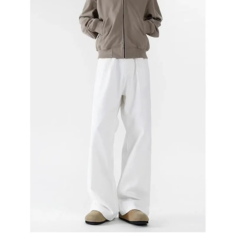 Summer Thin Breathable Men Jeans American Style White Bending Knife Denim Pants Trend Male Loose Straight Leg Wide Leg Trousers