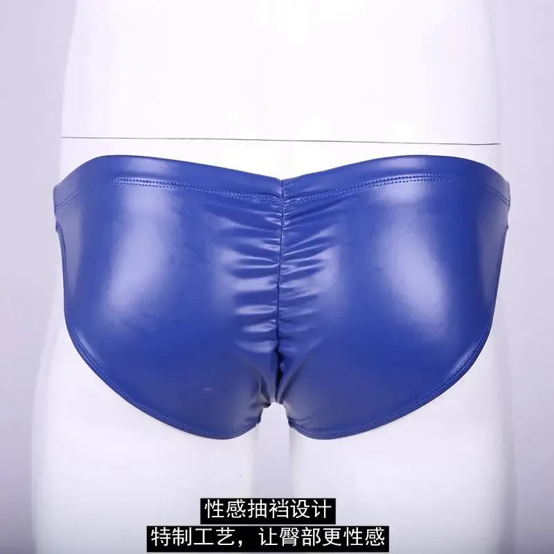 Celana Renang Mengkilap Minyak Busa PU Elastis Bokong Rendah Pengangkat Bikini Slip Shirring Jahitan Selangkangan Pakaian Dalam Celana Pendek Mandi