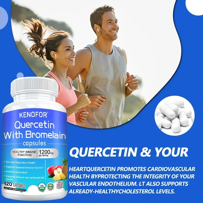 Quercetin + Bromelain Complex Capsules 1200mg - Immune Joint & Digestive Support with Vitamin C & D3 30/60/120 Counts