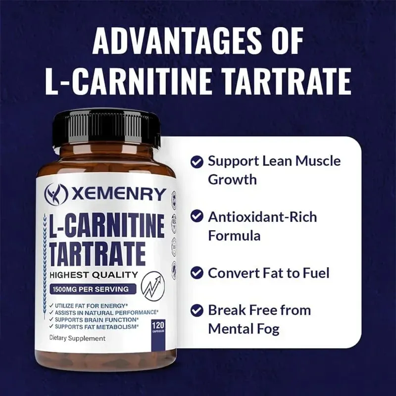 L-Carnitine Tartrate Premium Capsules 1500 mg - Natural Energy Production Supports Metabolism