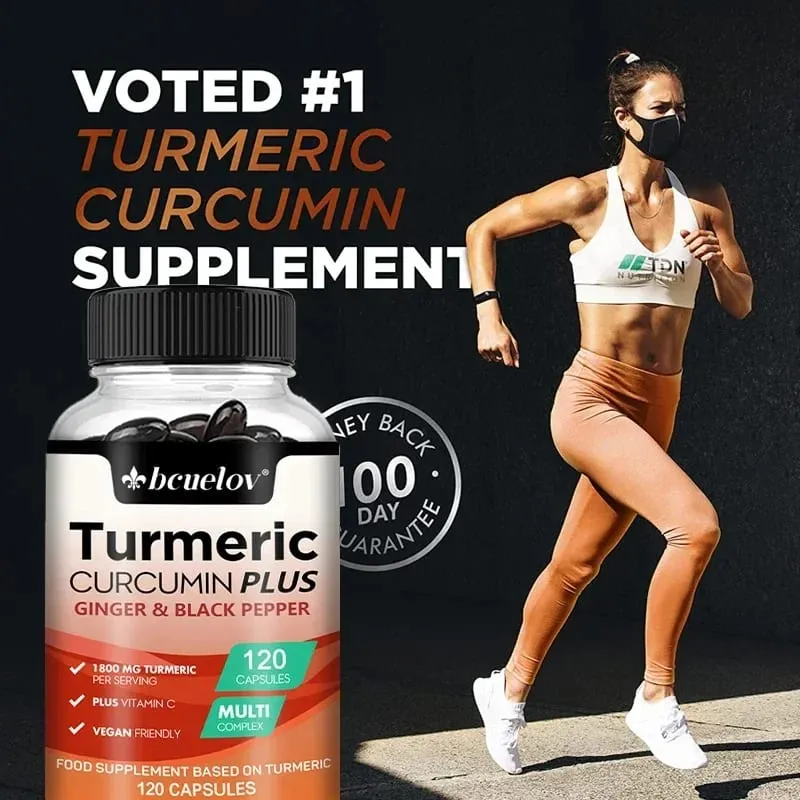 Turmeric supplement with curcumin extract ginger and black pepper to support joint mobility and muscle and bone health