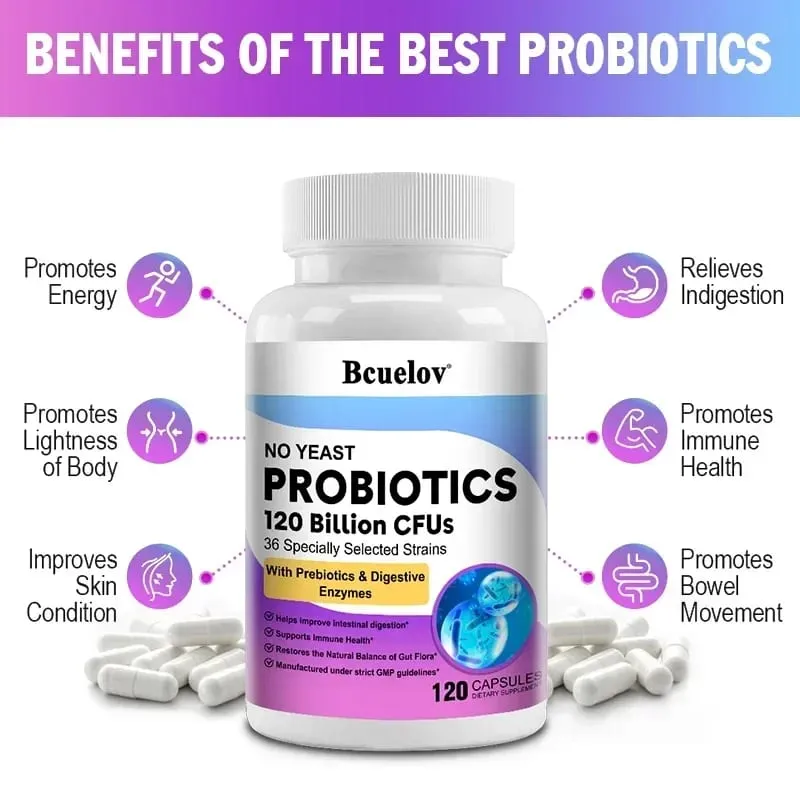 Probiotics 120 Billion CFU 36 Strains Contains Prebiotics and Digestive Enzymes for Digestion and Immune Support Vegan Non-GMO