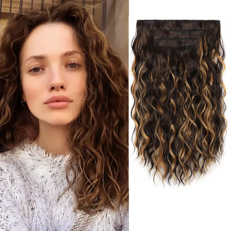 Zolin Synthetic Hair Clip in Hair Extensions 4pcs/set Short Wave Curly Hair Brown Blonde Color Hairpiece For Women Daily Use