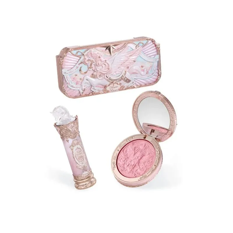 Flower Knows Knight Unicorn Collection Makeup Gift Set 3PCS Kit Eye Shadow Palette Long Lasting Lipstick Blusher Setting Powder