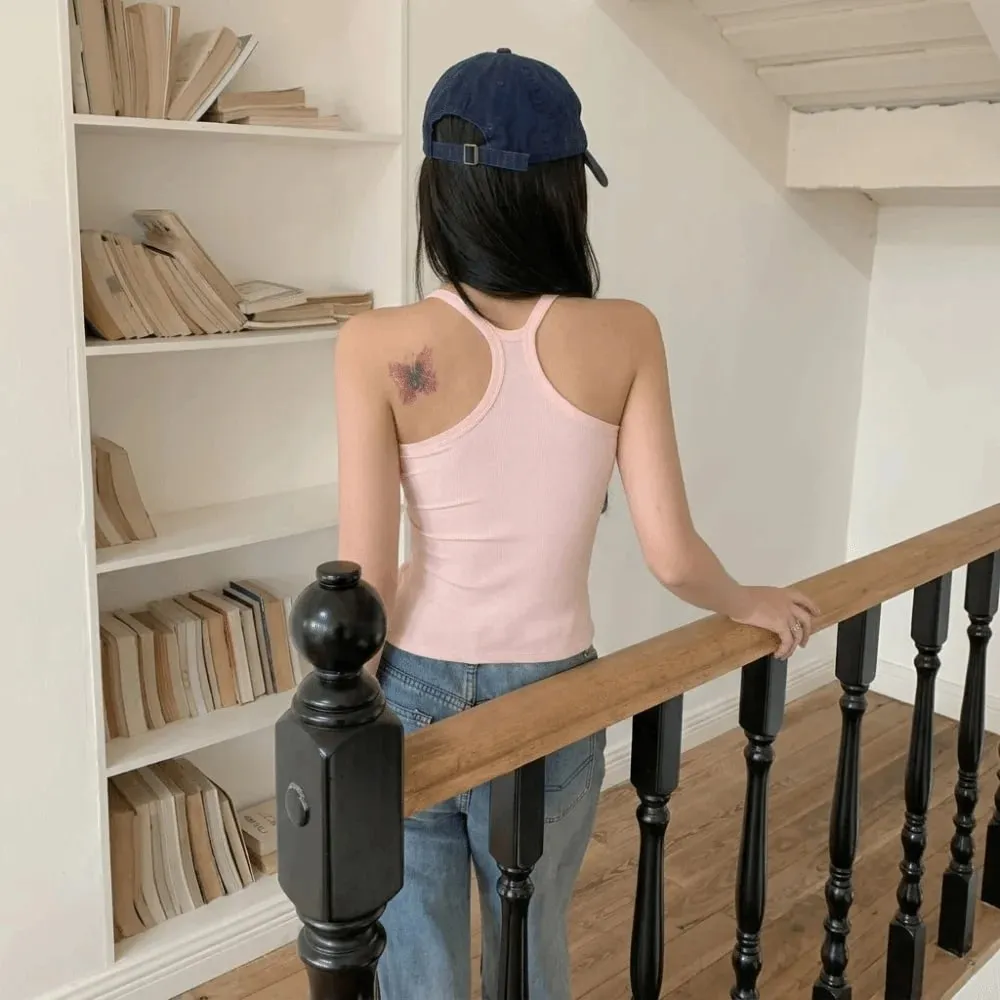 Wide Shoulder Straps Hollow Vest Comfortable H-Shaped Back Breast Small Camisole Slim Design Elastic Thin Tank Tops