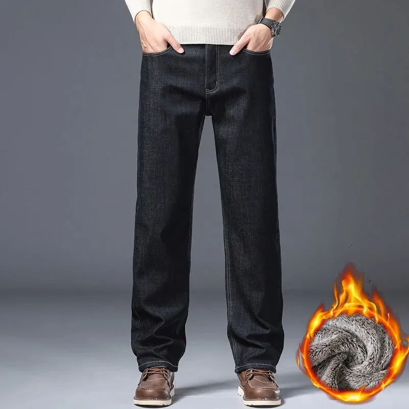 Nam Lông Cừu Lót Dày Quần Jean Mùa Đông Ấm Co Giãn Slim Fit Quần Denim Mềm Mại Thoải Mái Quần Mặc Đi Làm Hàng Ngày quần Áo