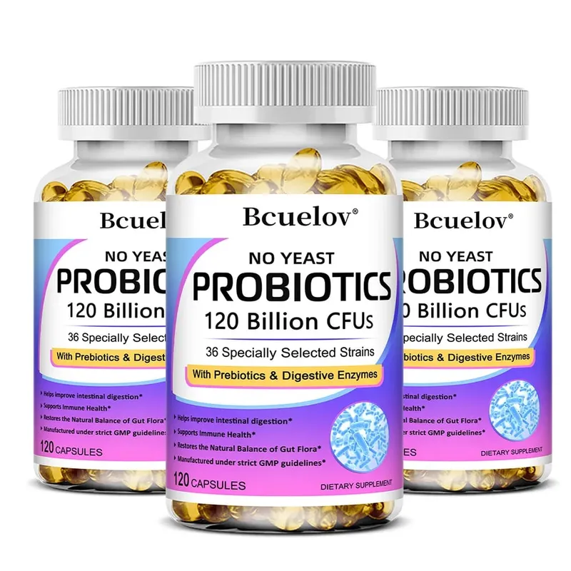 Probióticos 120 mil millones de UFC con prebióticos y enzimas digestivas Apoya la digestión Flora intestinal Alivio de la hinchazón y salud inmune