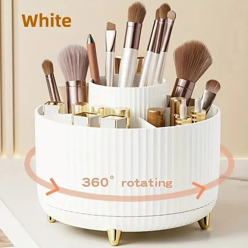 5 Slot 360° Rotating Makeup Brushes Holder Organizer Multi-Functional Desk Storage Cosmetics Storage for Vanity Desktop Bathroom — image 9
