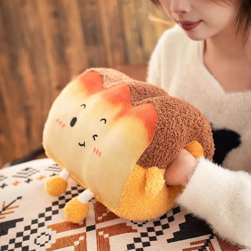 35x25cm Toast Bread Pillow Hands Warmer Winter Warm Plushie Emotion Face Human Figured Soft Cushion Decor Friend Gift