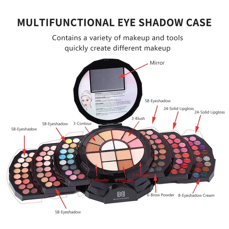 110 Colors All-in-One Makeup Set Eyeshadow Highlighter Easy to Apply Natural Long Lasting Pigmented Full Face Cosmetic Palette