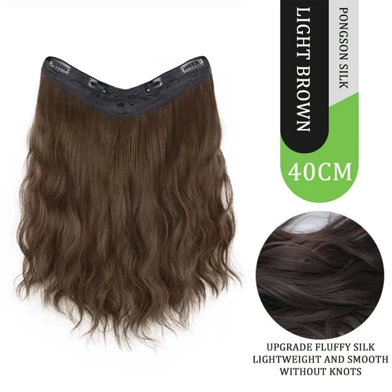 U Part Hair Extensions Synthetic Curly Wave Clips in Hair Extensions One Piece 3/4 Full Head Half Wig Straight Thick Hairpiece — image 8