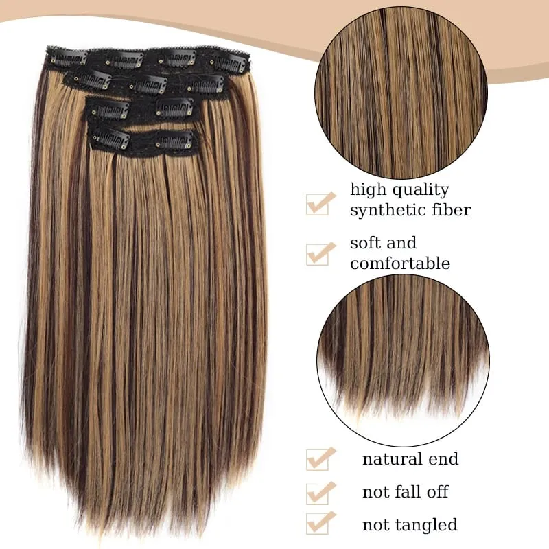 Syntetisk 4st Clip in Hair Extensions 14 tums raka hårförlängningar med BB Clips Osynligt sömlöst hårstycke för kvinnor
