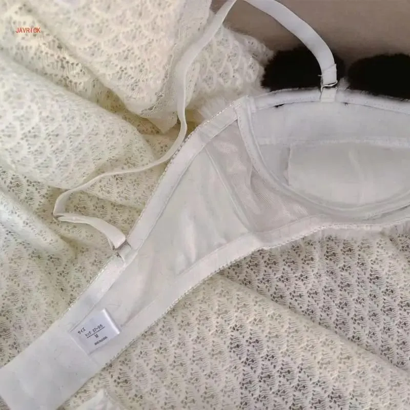 Lingerie invernale da donna con motivo panda a cartoni animati, reggiseno e mutandine in peluche peloso, biancheria intima per cosplay di anime giapponesi, scolaretta